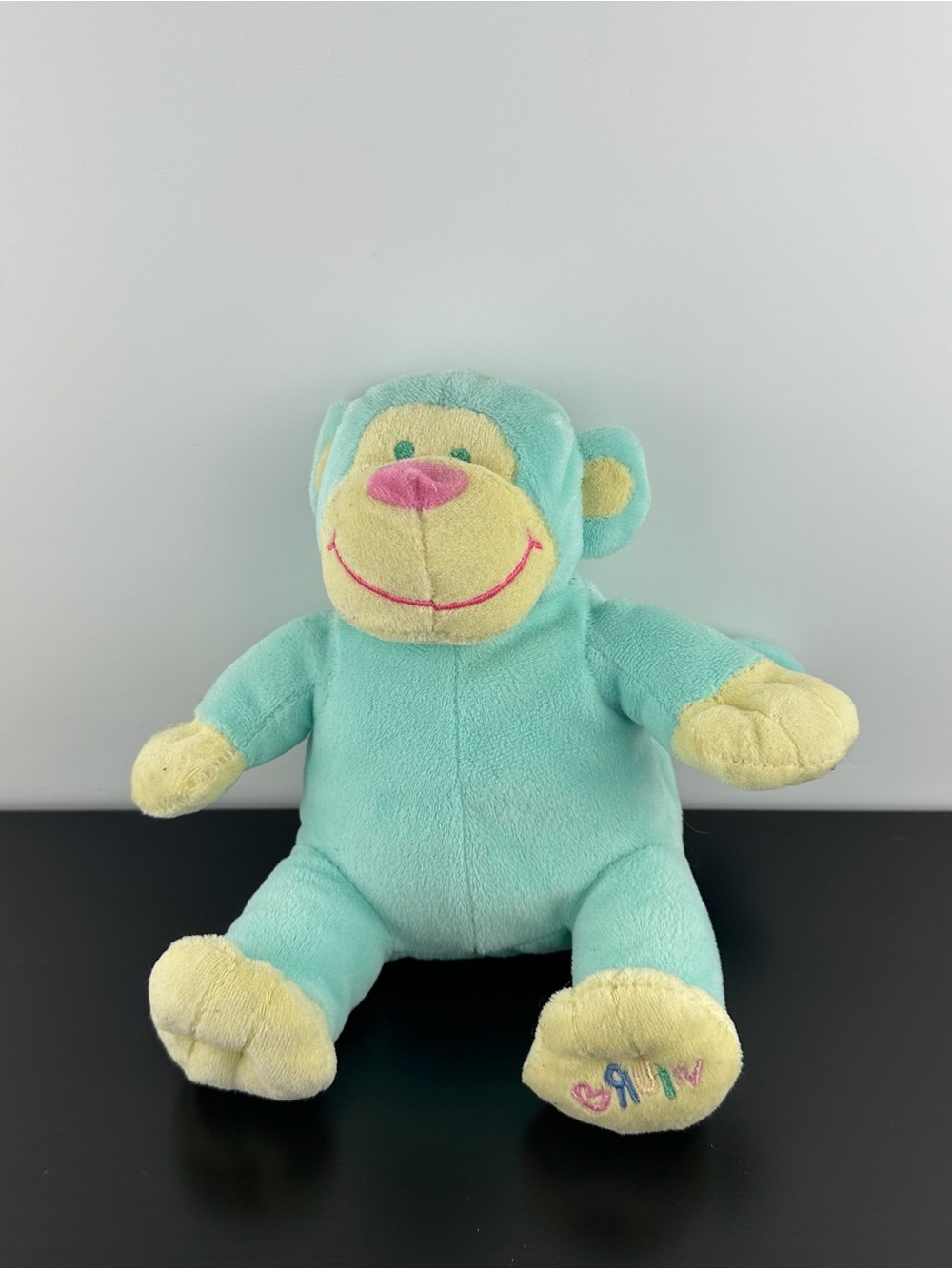Toys R Us RARE Bruin Baby Blue Sitting Monkey 8” Embroidered Eyes Plush